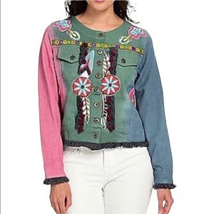 Indigo Thread Co • Colorful Embroidered Denim Jacket Size Medium